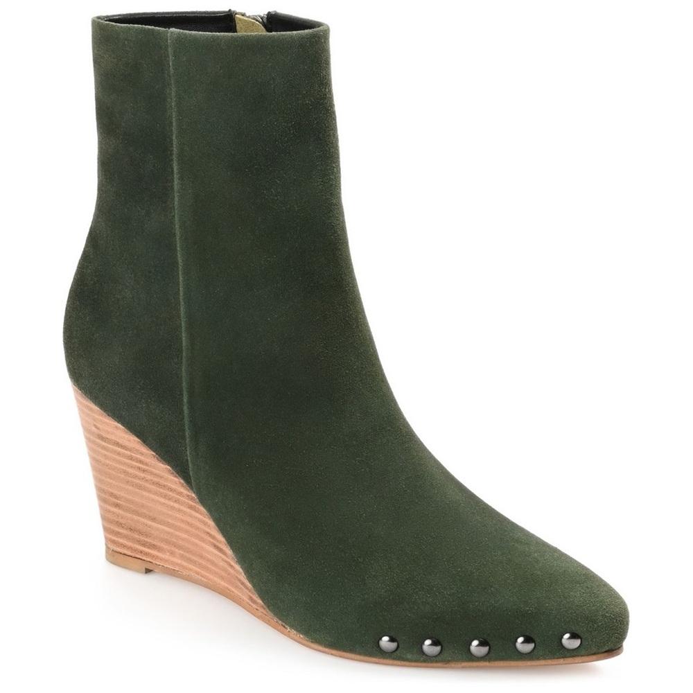 Journee Signature Genuine Leather Reeya Almond Toe Wedge Ankle Booties Size 9